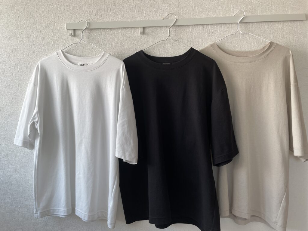 エアリズムTシャツ3色（白・黒・ライトグレー）
